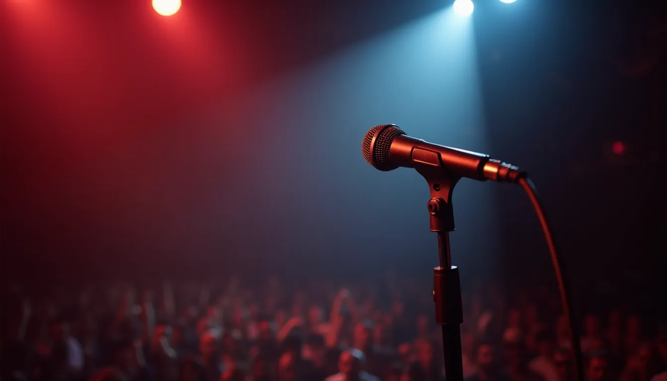 Close-up view of a microphone and stage setup ready for a prima donna performance