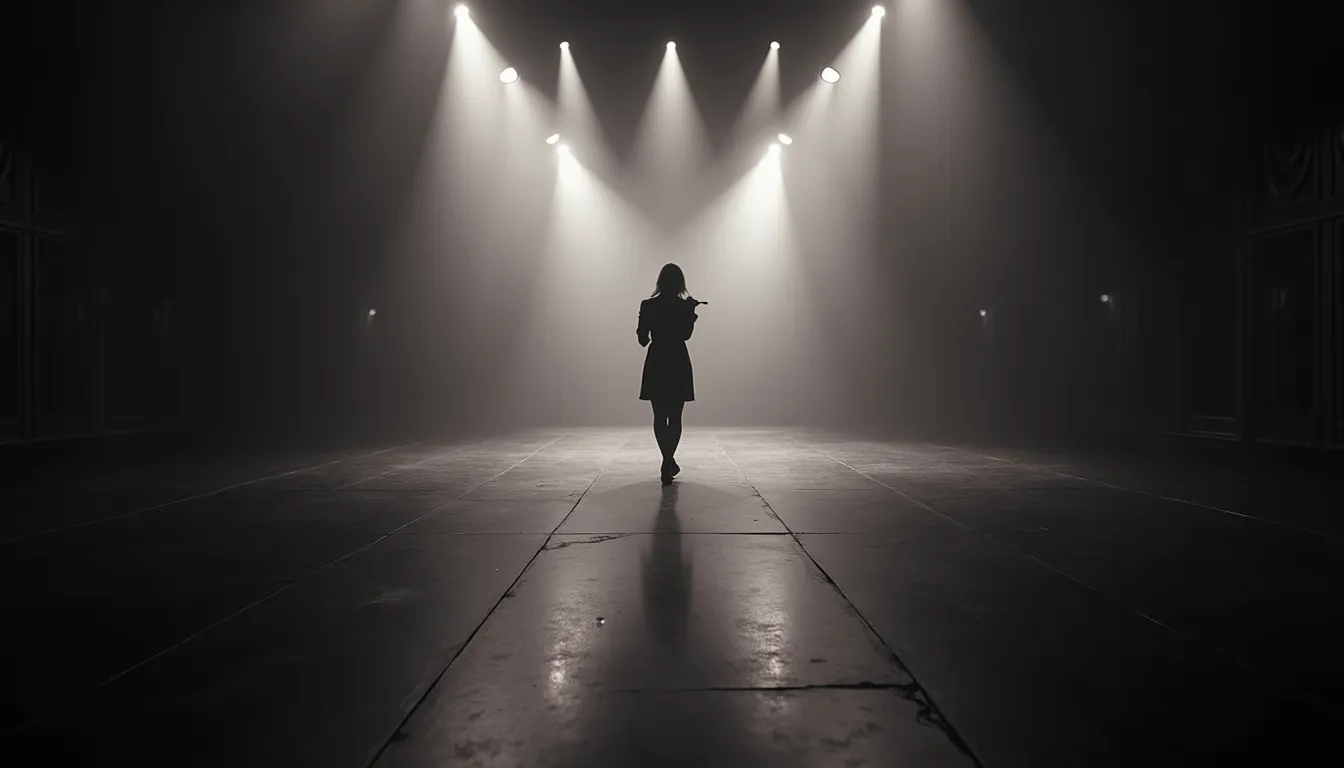Eye-level view of a solo singer performing on a grand stage
