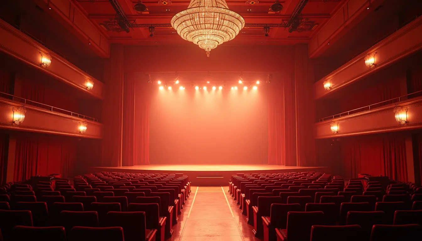 High angle view of a beautifully decorated event hall ready for a performance