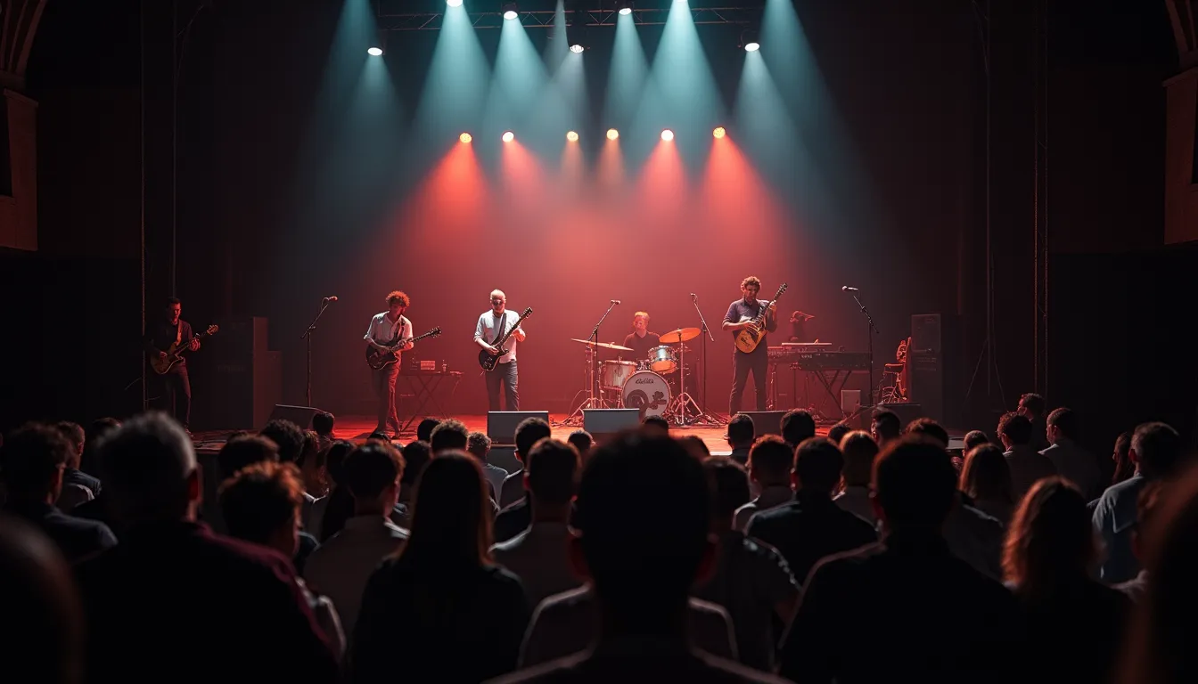 Eye-level view of a stage with a live jazz band performing