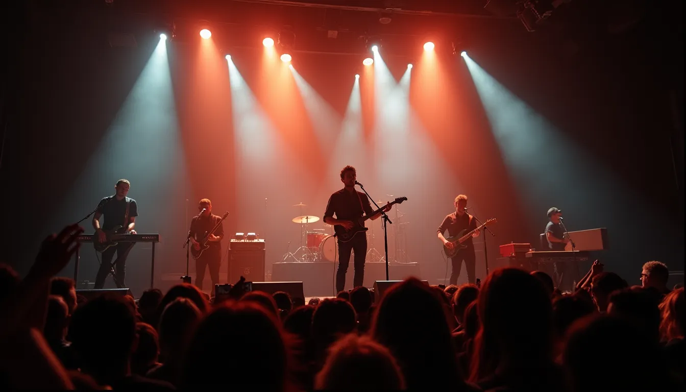 Eye-level view of a stage with a solo musician performing live